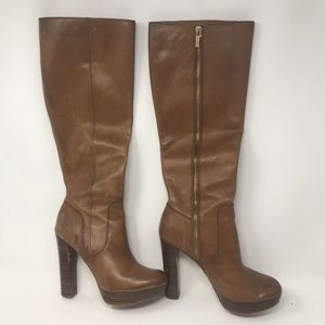 MICHAEL KORS Lesly 18" knee tan leather BOOTS